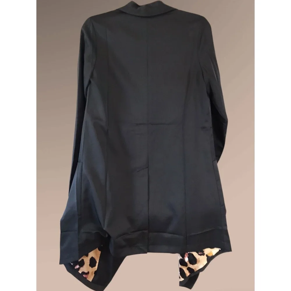 New Amaryllis x Ashlee Nichols Black Waterfall‎ Drape Leopard Lined Blazer XS